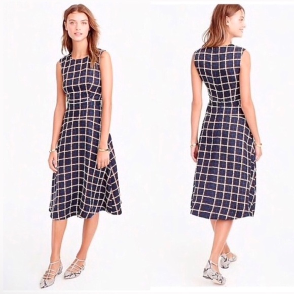 J. Crew A-line dress in silk-twill windowpane print - Picture 3 of 6